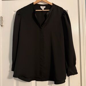 Express Black Long-Sleeve V-Neck Blouse with Puff Shoulders